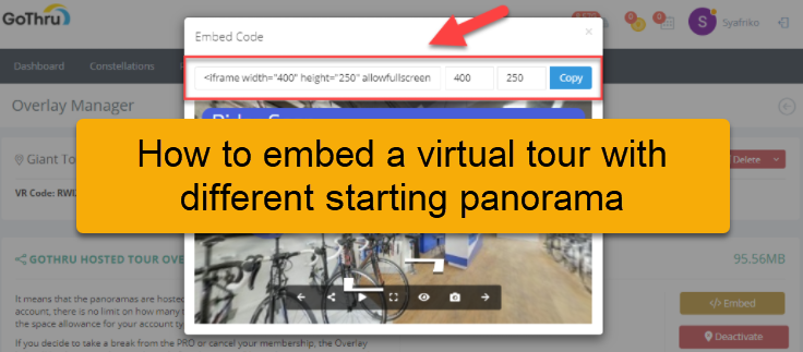 How to embed a virtual tour with different starting panorama